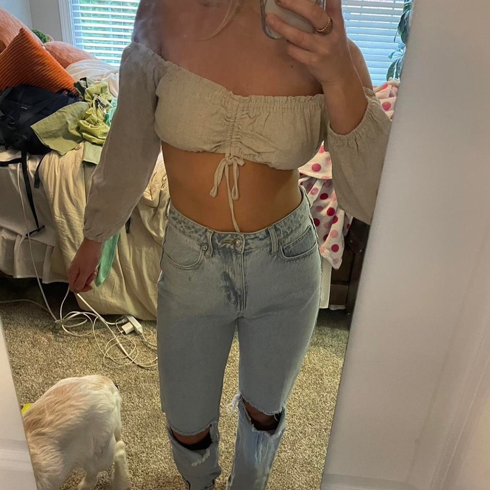 Long sleeve off the shoulder bandeau top